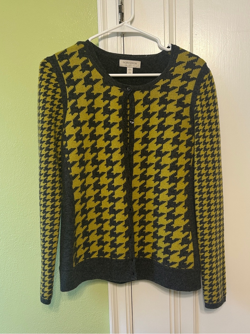 Nordstrom Patterned Houndstooth Cardigan with Matching Tank - Yellow & Gray